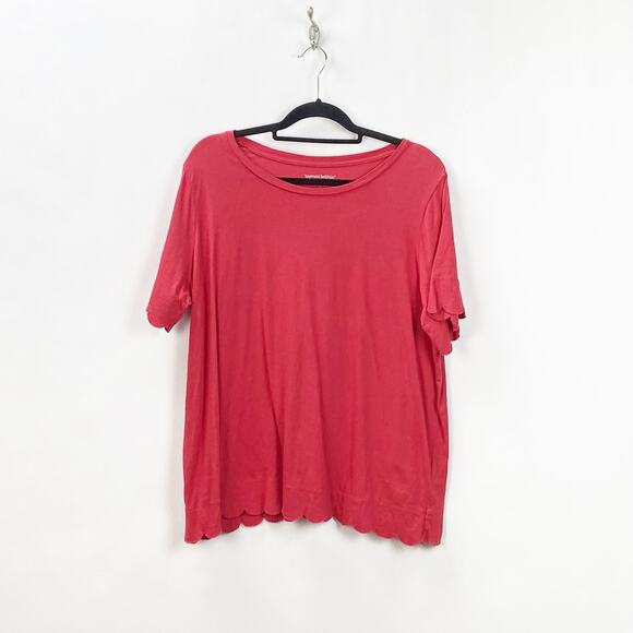 Woman Within 18/20 Large Womens Dark Coral Scallop Hem Tee - Picture 1 of 7